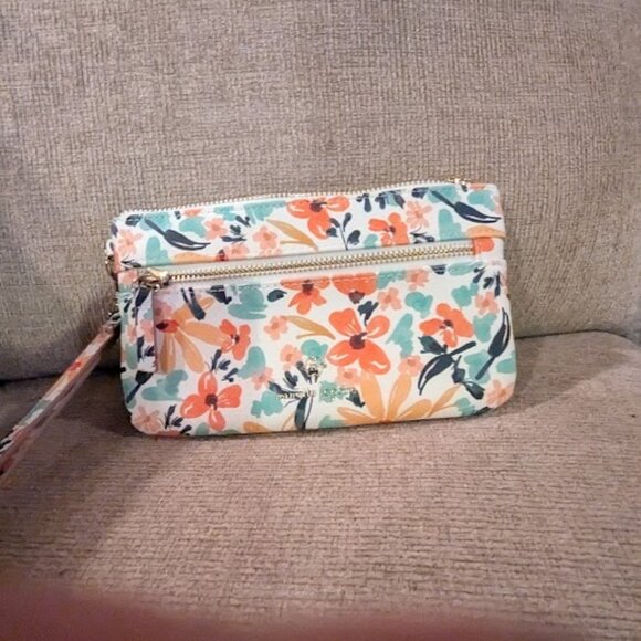 nanette lepore floral wristlet cream and pink and blue - Picture 1 of 5